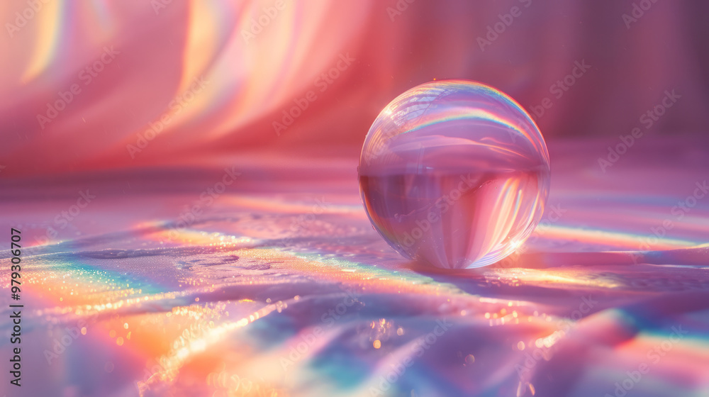Poster A gently rotating prism within a soft pastel gradient, casting subtle rainbow patterns on the surrounding area,