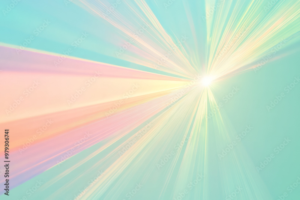 Poster a stylized depiction of a light burst from a prism, spreading across the scene in a fan of colors,