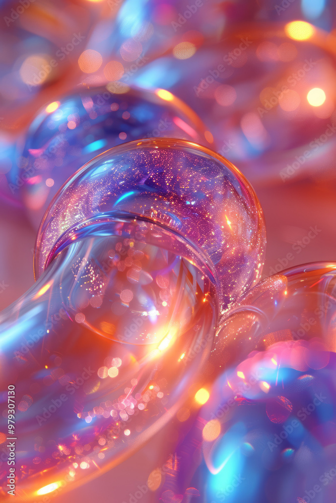 Poster a series of floating neon rings in various sizes, each with a holographic sheen, overlapping gently,