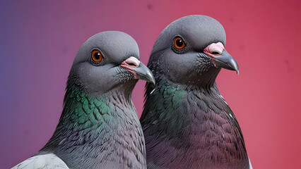Close up of a pigeon on a colored background, Poland