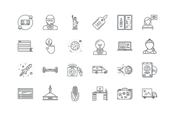 Banknote, Candles, Car, Case, Computer, Corn, Crane, set of icons for web design, vector illustration