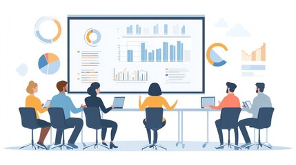 Fototapeta premium An image of a process improvement facilitator presenting a continuous improvement plan to senior management, with data-driven insights and strategic recommendations