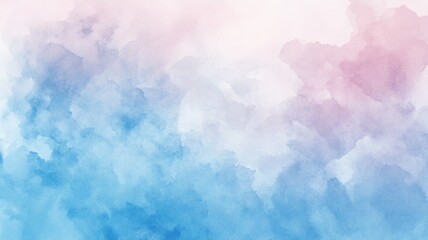 A blue and pink watercolor painting of a sky with clouds
