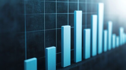 A modern graph showing increasing trends with blue bars on a dark background, ideal for business and finance themes.