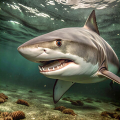 Naklejka premium sharkshark, fish, underwater, ocean, sea, water, reef, blue, marine, animal, dolphin, grey, swimming, predator, aquarium, diving, teeth, white, sharks, danger, coral, tropical, caribbean, life, great