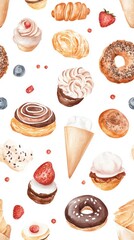 Watercolor Bakery Pattern.