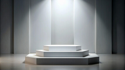 Fototapeta premium white podium in a roominterior, room, empty, wall, architecture, 3d, light, design, home, window, nobody, house, gallery, hall, office, business, space, door, apartment, blank, render, floor, indoor, 