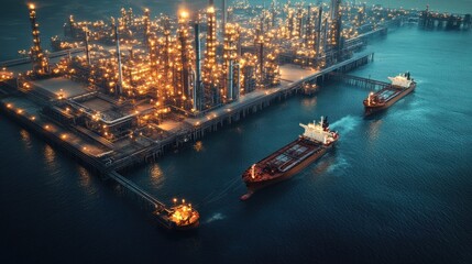 Naklejka premium A coastal oil refinery processing plant