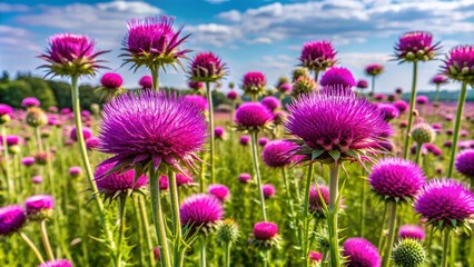 Fototapeta premium field of flowersflower, nature, purple, plant, thistle, pink, summer, flowers, garden, field, spring, flora, meadow, bloom, blossom, beauty, macro, wild, grass, color, wildflower, bee, violet, weed, c