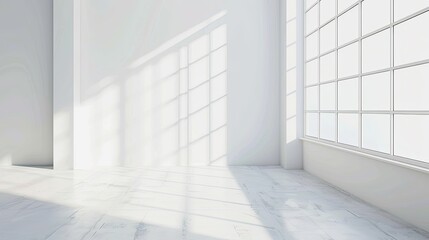 Fototapeta premium Stylish Minimalist Interior with Expansive Window, Natural Light, and Serene Atmosphere. Modern Aesthetics and Negative Space Design