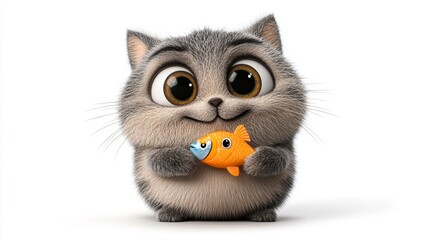 Cute Cartoon Cat Holding Fish Toy