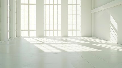 Fototapeta premium Stylish Minimalist Interior with Expansive Window, Natural Light, and Serene Atmosphere. Modern Aesthetics and Negative Space Design