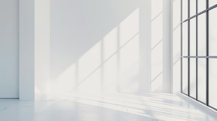 Obraz premium Stylish Minimalist Interior with Expansive Window, Natural Light, and Serene Atmosphere. Modern Aesthetics and Negative Space Design