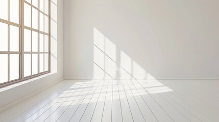 Obraz premium Stylish Minimalist Interior with Expansive Window, Natural Light, and Serene Atmosphere. Modern Aesthetics and Negative Space Design