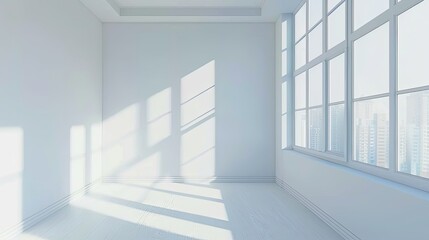 Obraz premium Stylish Minimalist Interior with Expansive Window, Natural Light, and Serene Atmosphere. Modern Aesthetics and Negative Space Design