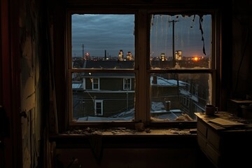 Window see cityscape house architecture reflection.