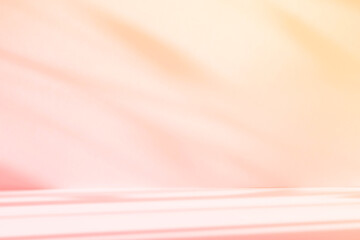 Abstract pink color gradient studio background for product presentation. Empty room with shadows of window and flowers and plant leaves . 3d room with copy space. Summer concert. Blurred backdrop.