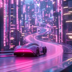 Fototapeta premium Futuristic Cityscape with Neon Lights and Glowing Portal