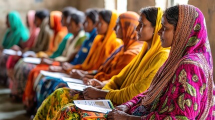 Rural women receiving financial literacy training as part of financial inclusion initiative, community-driven solutions, financial inclusion strategies, economic empowerment