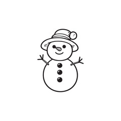 Funny Snowman Holding Snow - Vector Illustration, Black Outline.