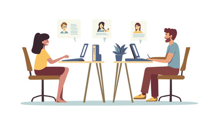 Live support concept and customer care icon set for contacting business services. Flat vector illustration
