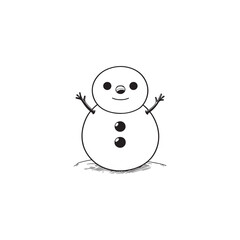 Funny Snowman Holding Snow - Vector Illustration, Black Outline.