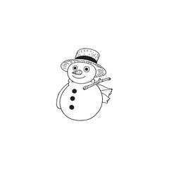 Funny Snowman Holding Snow - Vector Illustration, Black Outline.