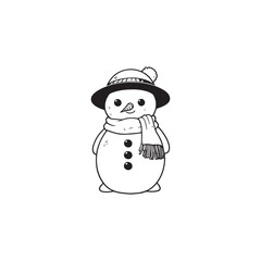 Snowman Holding Snow in Hand - Funny Pose, Black Outline Vector.