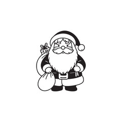 Santa Claus with gift in its back, outline vector illustration.