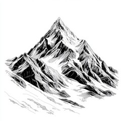 Black and White Mountain Peak Illustration
