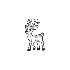 Simple Reindeer Illustration - Black Outline, White Background.