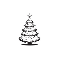 Simple Christmas Tree Design - Black Outline on White.