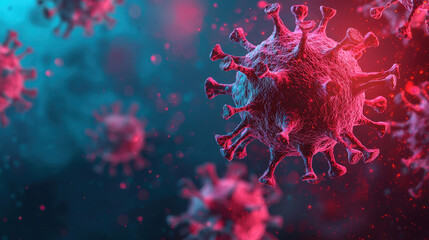 Obraz premium image depicts close up view of virus particles, showcasing their intricate structure and vibrant colors. This visual representation highlights complexity of viral contamination and its impact on immu