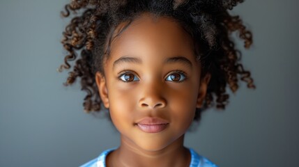 Close-Up Portrait of a Cute Happy Child With Thick Curly Hair and Bright Expression