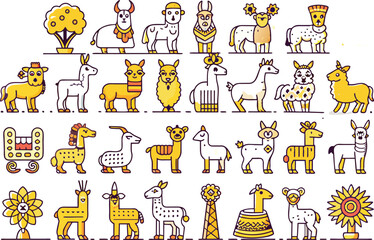 Fototapeta premium lama Icon Set – Cute and Minimalist Icons for Wildlife, Nature, South American Animals, and Animal-Themed Design Projects