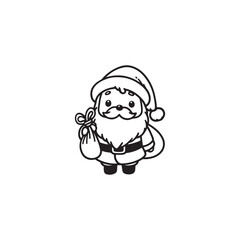 Santa Claus with gift in its back, outline vector illustration.