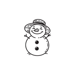 Snowman Holding Snow in Hand - Fun Pose, Vector Outline Design.