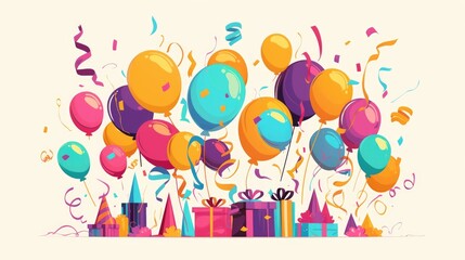 Colorful birthday card design featuring balloons on a white background Vector illustration