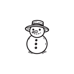 Happy Snowman Posing with Snow in Hand - Black Outline on White.