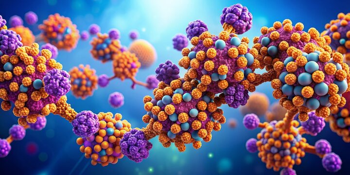 A highly detailed and colorful illustration of the TIBC process, depicting the transferrin protein as a large, intricate purple structure binding to multiple iron ions