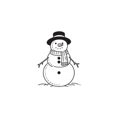 Happy Snowman Posing with Snow in Hand - Black Outline on White.
