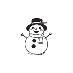 Happy Snowman Posing with Snow in Hand - Black Outline on White.