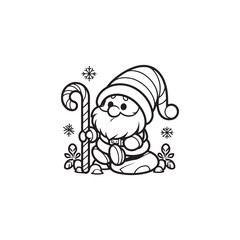 Snowman Character Holding Snow - Black and White Outline Vector.