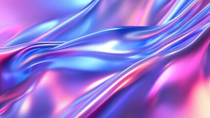 Abstract Holographic Iridescent Neon Silver Liquid Metal Wave Background 3D Render Metal Foil Texture