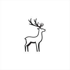 Adorable Reindeer Vector Illustration - Black Outline on White.