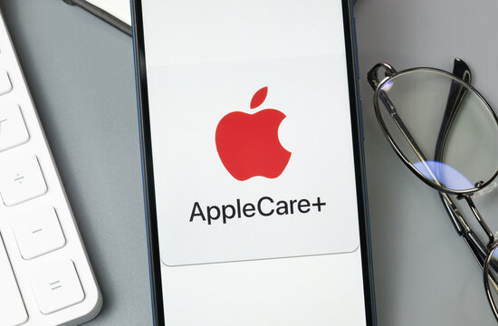 New York, USA - 30 August 2024: AppleCare Logo on Phone Screen, Company Icon on Display