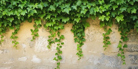 A wall covered in green ivy, showcasing nature's beauty against a rustic stone background.