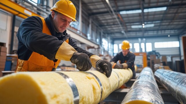 A workshop dedicated to the installation of insulation on steel pipes
