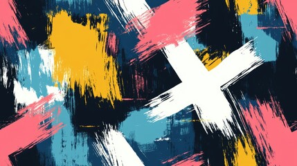 Abstract seamless geometric pattern featuring cross designs Brushwork and hand hatching create a scribble texture for a textile rapport