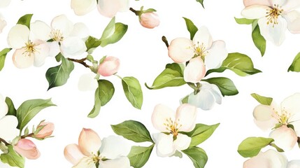Obraz premium Seamless pattern featuring blooming apple trees in spring Watercolor floral design